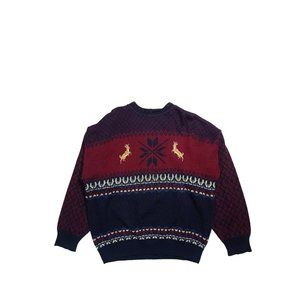 Pendleton 1990s (XL) Festive Reindeer Wool Knit Sweater - Red/Burgundy Christmas